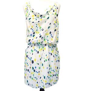 Axara Paris Dress 100% Silk Size 42 White Multicolor Cowl Neck Sleeveless Y2K